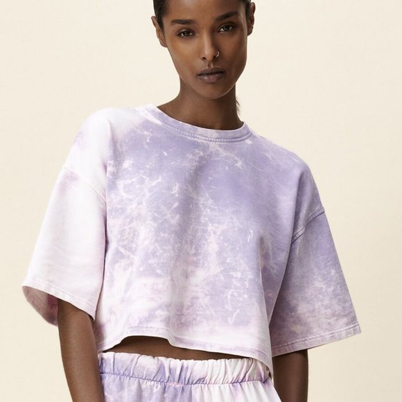 Zara Tie-Dye Knit Cropped Distressed Purple Top NEW - Picture 3 of 5